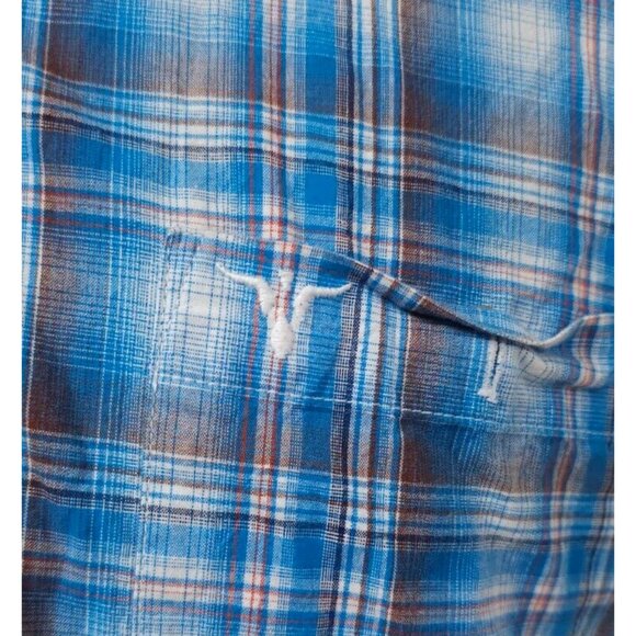 Wrangler 20X Mens Medium Blue Plaid Competition Advanced Comfort Western Shirt - Picture 4 of 12